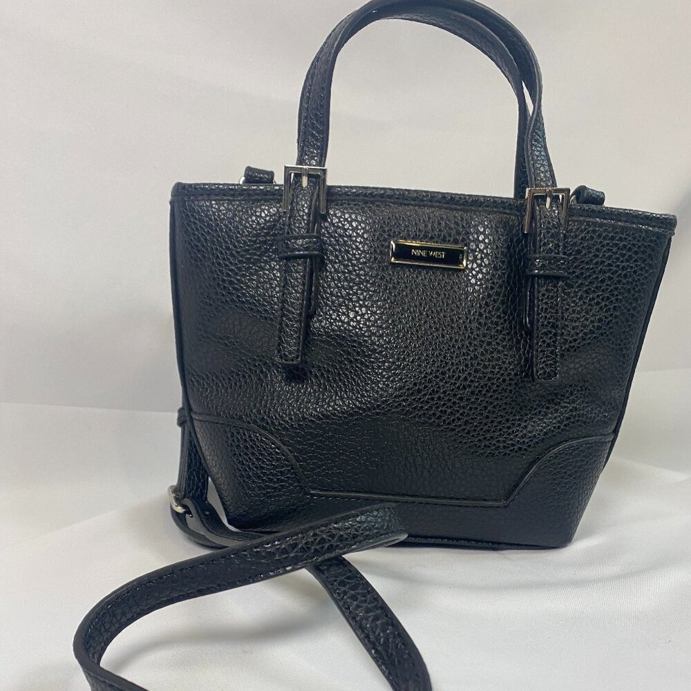 Mini Black Nine West Black Faux leather bag with small and attached long strap